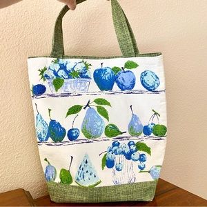 Bag / Tote / Purse / Grocery / Market ~ Vintage Fabric ~ 2 Pockets ~ Blue Fruits